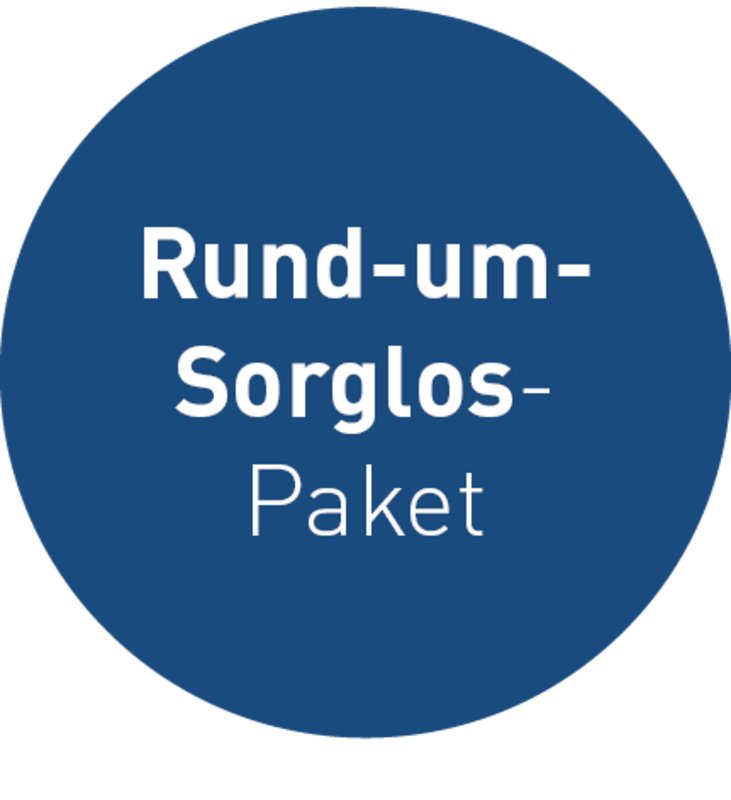 Icon mit weißer Schrift auf blauem Grund "Rundum-sorglos-Paket"