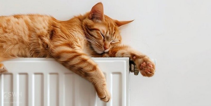rotbraune Katze liegt schlafend auf einer Heizung
