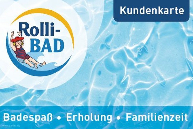 Kundenkarte mit Wasserhintergrund und Rolli-Bad-Logo