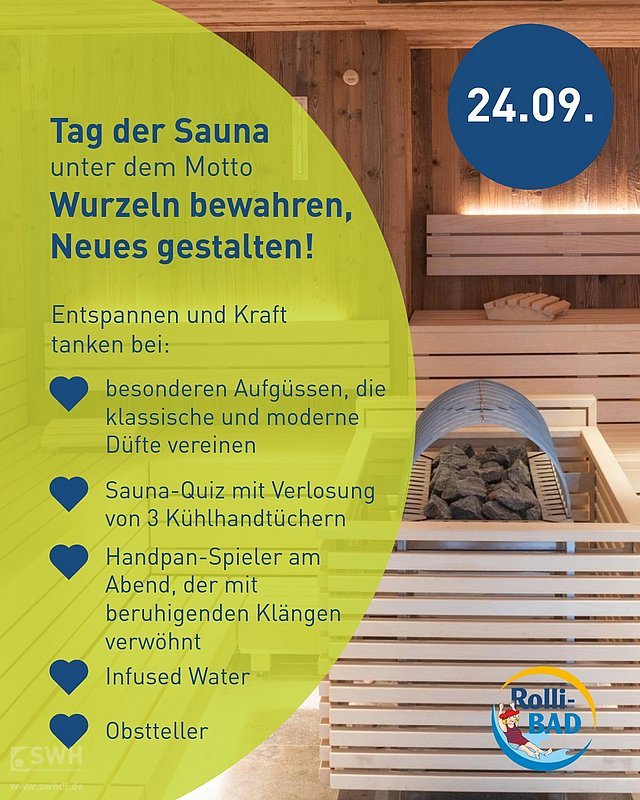 Blick in die Sauna und Beschreibung des Tages der Sauna Bild