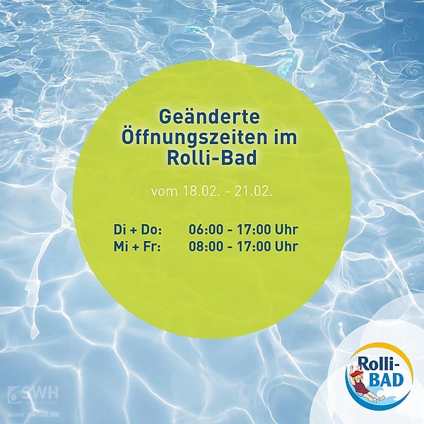 grüner Kreis mit Infos zu geänderten Öffnungszeiten auf blauem Wasser